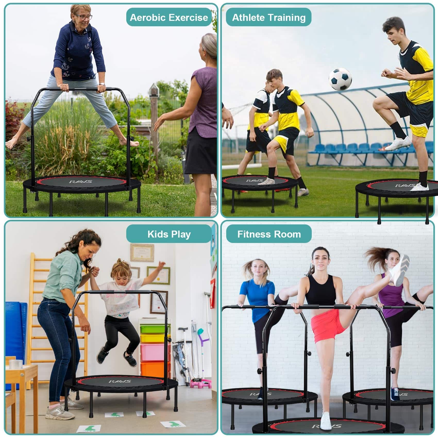 Mini Trampoline for Kids Adults 48" Foldable Fitness Rebounder Kids